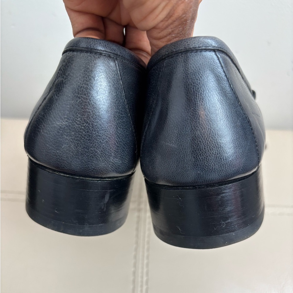 Vintage Gucci Gold Horse-bit Navy Blue Leather Loafers With Red Stripes Size 42S - Picture 5 of 13